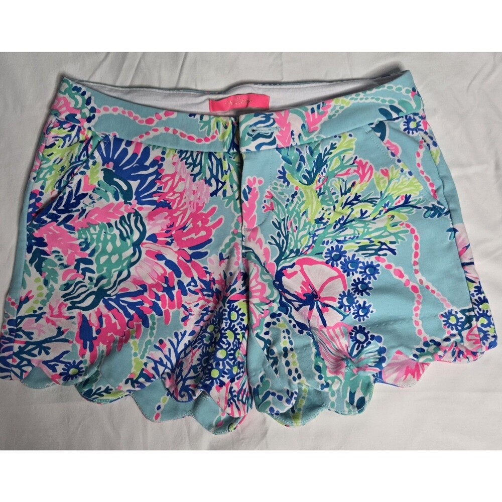 Lilly Pulitzer Buttercup Knit Shorts Size 0 Multicolor Paisley Scallop Pockets